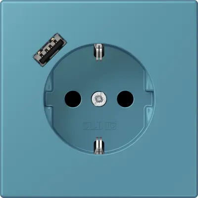 JUNG wandcontactdoos randaarde Safety+ met USB-A Les Couleurs ceruleen vif 212 (LC 1520-18 A 212)