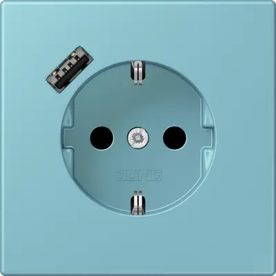 JUNG wandcontactdoos randaarde Safety+ met USB-A Les Couleurs ceruleen moyen 213 (LC 1520-18 A 213)