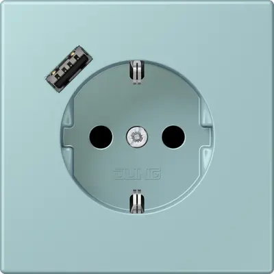 JUNG wandcontactdoos randaarde Safety+ met USB-A Les Couleurs ceruleen clair 214 (LC 1520-18 A 214)