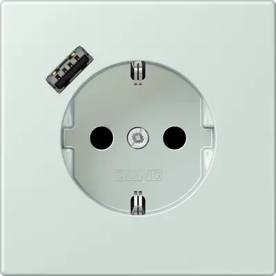 JUNG wandcontactdoos randaarde Safety+ met USB-A Les Couleurs ceruleen pale 215 (LC 1520-18 A 215)