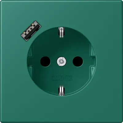 JUNG wandcontactdoos randaarde Safety+ met USB-A Les Couleurs vert anglais 216 (LC 1520-18 A 216)