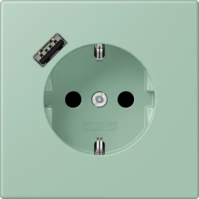 JUNG wandcontactdoos randaarde Safety+ met USB-A Les Couleurs vert anglais clair 217 (LC 1520-18 A 217)