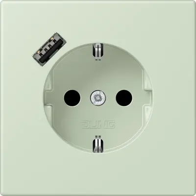 JUNG wandcontactdoos randaarde Safety+ met USB-A Les Couleurs vert anglais pale 218 (LC 1520-18 A 218)