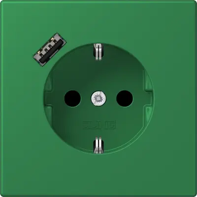 JUNG wandcontactdoos randaarde Safety+ met USB-A Les Couleurs vert fonce 219 (LC 1520-18 A 219)