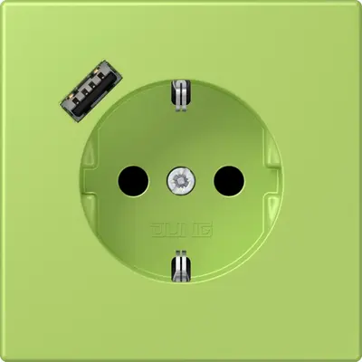 JUNG wandcontactdoos randaarde Safety+ met USB-A Les Couleurs vert clair 221 (LC 1520-18 A 221)