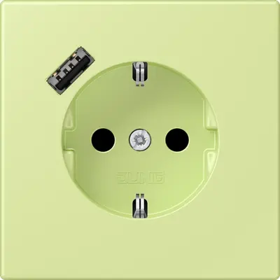 JUNG wandcontactdoos randaarde Safety+ met USB-A Les Couleurs vert jaune clair 222 (LC 1520-18 A 222)