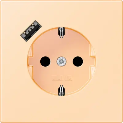 JUNG wandcontactdoos randaarde Safety+ met USB-A Les Couleurs ocre 223 (LC 1520-18 A 223)