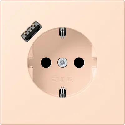 JUNG wandcontactdoos randaarde Safety+ met USB-A Les Couleurs rose pale 228 (LC 1520-18 A 228)