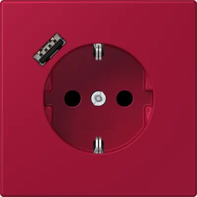 JUNG wandcontactdoos randaarde Safety+ met USB-A Les Couleurs rouge carmin 229 (LC 1520-18 A 229)