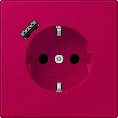 JUNG wandcontactdoos randaarde Safety+ met USB-A Les Couleurs rouge rubia 230 (LC 1520-18 A 230)