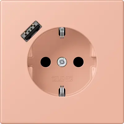 JUNG wandcontactdoos randaarde Safety+ met USB-A Les Couleurs rose clair 231 (LC 1520-18 A 231)