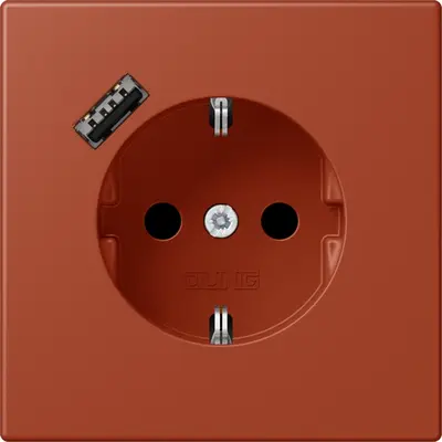 JUNG wandcontactdoos randaarde Safety+ met USB-A Les Couleurs l'ocre rouge 232 (LC 1520-18 A 232)