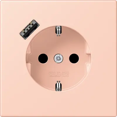 JUNG wandcontactdoos randaarde Safety+ met USB-A Les Couleurs l'ocre rouge clair 234 (LC 1520-18 A 234)