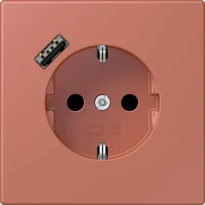 JUNG wandcontactdoos randaarde Safety+ met USB-A Les Couleurs terre sienne brique 236 (LC 1520-18 A 236)
