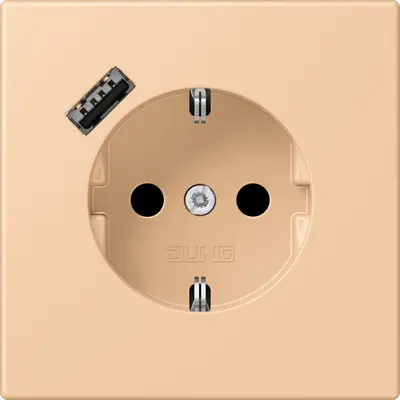 JUNG wandcontactdoos randaarde Safety+ met USB-A Les Couleurs terre sienne claire 31 237 (LC 1520-18 A 237)