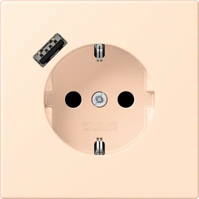 JUNG wandcontactdoos randaarde Safety+ met USB-A Les Couleurs terre sienne pale 238 (LC 1520-18 A 238)