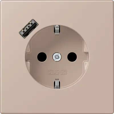 JUNG wandcontactdoos randaarde Safety+ met USB-A Les Couleurs ombre brulee claire 240 (LC 1520-18 A 240)