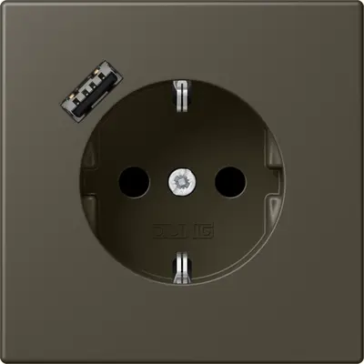 JUNG wandcontactdoos randaarde Safety+ met USB-A Les Couleurs ombre naturelle 31 241 (LC 1520-18 A 241)