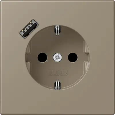 JUNG wandcontactdoos randaarde Safety+ met USB-A Les Couleurs ombre naturelle moyenne 242 (LC 1520-18 A 242)