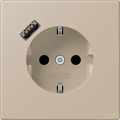 JUNG wandcontactdoos randaarde Safety+ met USB-A Les Couleurs ombre naturelle claire 243 (LC 1520-18 A 243)