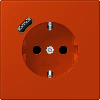 JUNG wandcontactdoos randaarde Safety+ met USB-A Les Couleurs rouge vermillon 59 244 (LC 1520-18 A 244)
