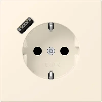 JUNG wandcontactdoos randaarde Safety+ met USB-A Les Couleurs blanc ivoire 245 (LC 1520-18 A 245)