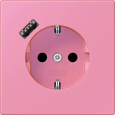 JUNG wandcontactdoos randaarde Safety+ met USB-A Les Couleurs rose vif 246 (LC 1520-18 A 246)