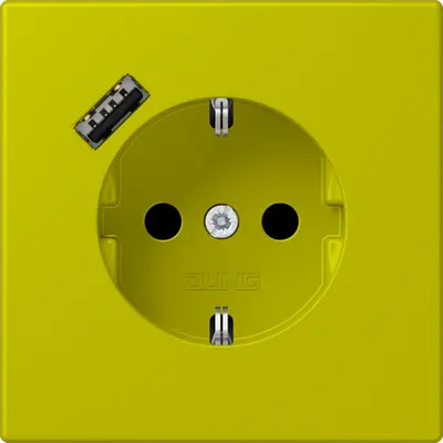 JUNG wandcontactdoos randaarde Safety+ met USB-A Les Couleurs vert olive vif 249 (LC 1520-18 A 249)
