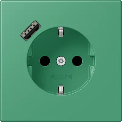 JUNG wandcontactdoos randaarde Safety+ met USB-A Les Couleurs vert 59 250 (LC 1520-18 A 250)