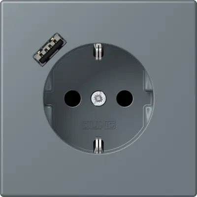 JUNG wandcontactdoos randaarde Safety+ met USB-A Les Couleurs gris 59 251 (LC 1520-18 A 251)