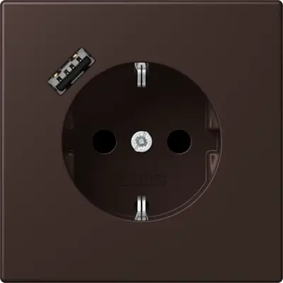 JUNG wandcontactdoos randaarde Safety+ met USB-A Les Couleurs terre d'ombre brulee 59 252 (LC 1520-18 A 252)