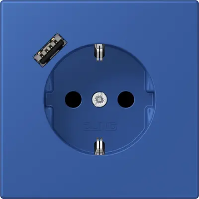 JUNG wandcontactdoos randaarde Safety+ met USB-A Les Couleurs bleu outremer 59 253 (LC 1520-18 A 253)