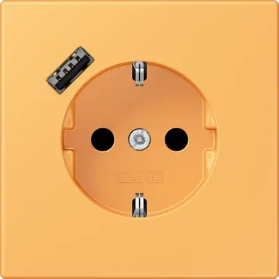 JUNG wandcontactdoos randaarde Safety+ met USB-A Les Couleurs ocre jaune clair 254 (LC 1520-18 A 254)