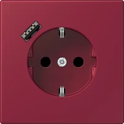 JUNG wandcontactdoos randaarde Safety+ met USB-A Les Couleurs le rubis 255 (LC 1520-18 A 255)