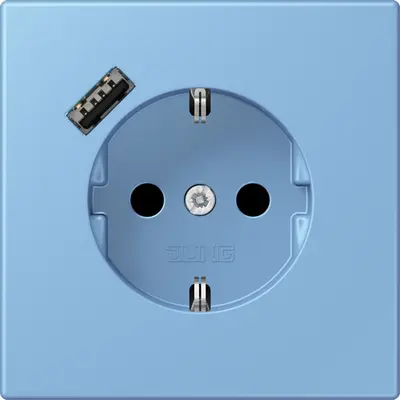 JUNG wandcontactdoos randaarde Safety+ met USB-A Les Couleurs bleu ceruleen 59 256 (LC 1520-18 A 256)