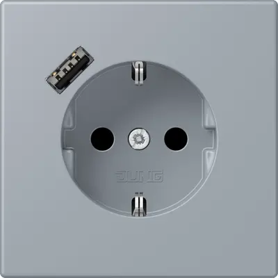 JUNG wandcontactdoos randaarde Safety+ met USB-A Les Couleurs gris clair 59 257 (LC 1520-18 A 257)