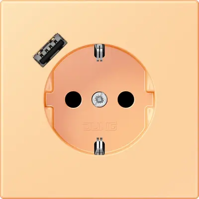 JUNG wandcontactdoos randaarde Safety+ met USB-A Les Couleurs terre sienne clair 59 258 (LC 1520-18 A 258)