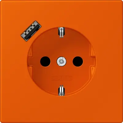 JUNG wandcontactdoos randaarde Safety+ met USB-A Les Couleurs orange vif 260 (LC 1520-18 A 260)