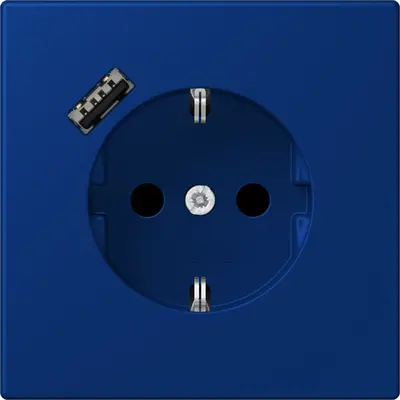 JUNG wandcontactdoos randaarde Safety+ met USB-A Les Couleurs bleu outremer fonce 261 (LC 1520-18 A 261)