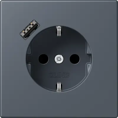 JUNG wandcontactdoos randaarde Safety+ met USB-A Les Couleurs gris fonce 59 262 (LC 1520-18 A 262)