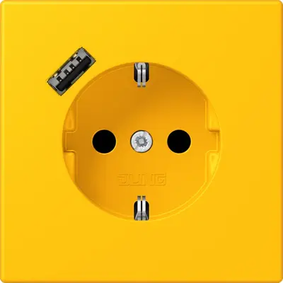 JUNG wandcontactdoos randaarde Safety+ met USB-A Les Couleurs le jaune vif 263 (LC 1520-18 A 263)