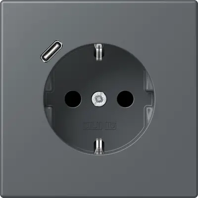 JUNG wandcontactdoos randaarde Safety+ met USB-C Les Couleurs gris fonce 31 202 (LC 1520-18 C 202)