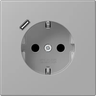 JUNG wandcontactdoos randaarde Safety+ met USB-C Les Couleurs gris moyen 204 (LC 1520-18 C 204)