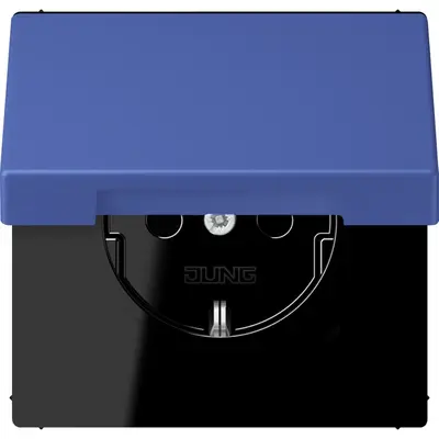 JUNG wandcontactdoos randaarde Safety+ met klapdeksel Les Couleurs bleu outremer 31 206 (LC 1520 BFKIKL 206)