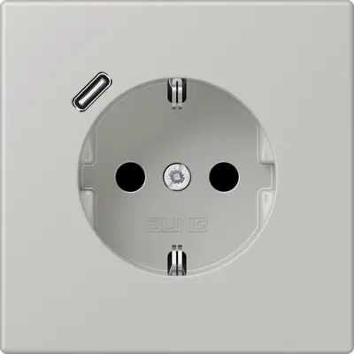 JUNG wandcontactdoos randaarde Safety+ met USB-C Les Couleurs gris clair 31 205 (LC 1520-18 C 205)