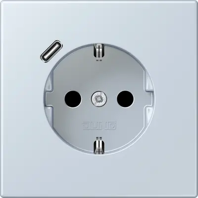 JUNG wandcontactdoos randaarde Safety+ met USB-C Les Couleurs outremer pale 209 (LC 1520-18 C 209)