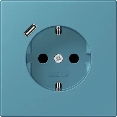 JUNG wandcontactdoos randaarde Safety+ met USB-C Les Couleurs ceruleen vif 212 (LC 1520-18 C 212)