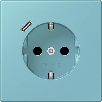 JUNG wandcontactdoos randaarde Safety+ met USB-C Les Couleurs ceruleen moyen 213 (LC 1520-18 C 213)