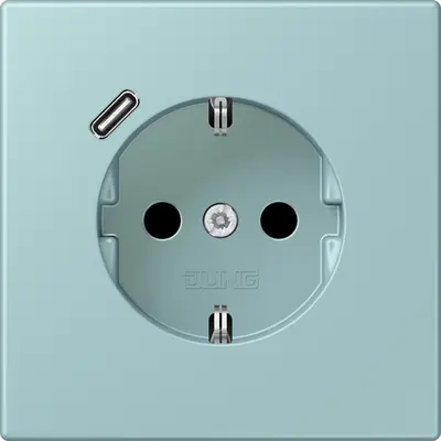 JUNG wandcontactdoos randaarde Safety+ met USB-C Les Couleurs ceruleen clair 214 (LC 1520-18 C 214)