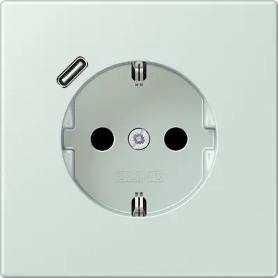 JUNG wandcontactdoos randaarde Safety+ met USB-C Les Couleurs ceruleen pale 215 (LC 1520-18 C 215)